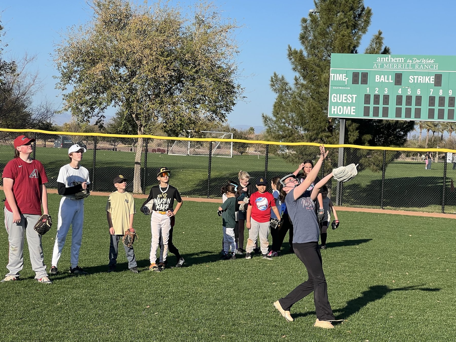 Kids at a youth baseball session at Anthem at Merrill Ranch